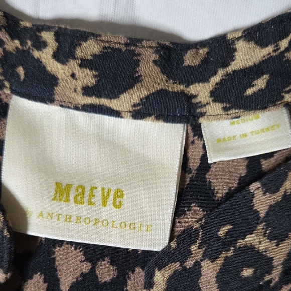 Maeve By Anthropologie Juno V-Neck Dress 3/4 Sleeve Leopard Cheetah Print - Picture 2 of 7